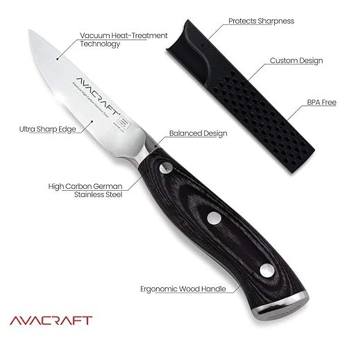  AVACRAFT Kitchen Paring Knife, High Carbon German 1.4116 Stainless Steel Knife, Cutting Chopping Carving Knife, Ergonomic Wooden Handle, 3.5 inch knife with Custom Storage Case