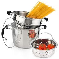 AVACRAFT 18/10 Stainless Steel, 4 Piece Pasta Pot with Strainer Insert, Stock Pot with Steamer Basket and Pasta Pot Insert, Pasta Cooker Set with Glass Lid, 7 Quart