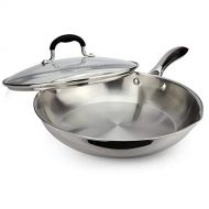 AVACRAFT 18/10 Tri-Ply Stainless Steel Frying Pan with Lid, Side Spouts, Stay Cool Handle, Induction Pan, Versatile Stainless Steel Skillet, Fry Pan in our Pots and Pans (Tri-Ply F