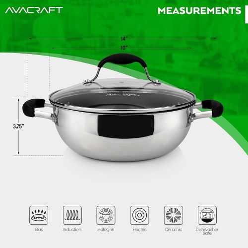  AVACRAFT 9 Inch Nonstick Everyday Pan, Ceramic Multiclad Stainless Steel, 100% PTFE, PFOA Toxins Free, Ceramic Chef’s Pan with Glass Lid, Always Pan in Pots and Pans (9 Inch Non-St