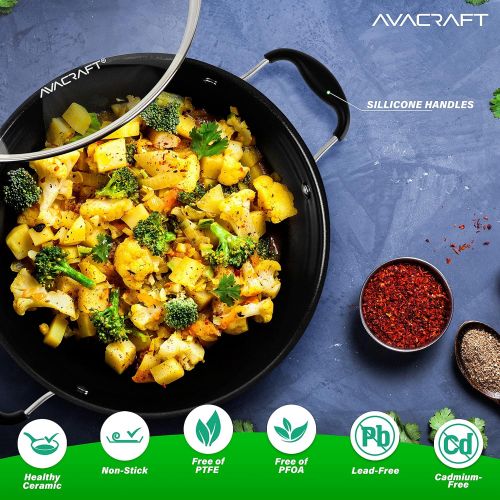  AVACRAFT 9 Inch Nonstick Everyday Pan, Ceramic Multiclad Stainless Steel, 100% PTFE, PFOA Toxins Free, Ceramic Chef’s Pan with Glass Lid, Always Pan in Pots and Pans (9 Inch Non-St