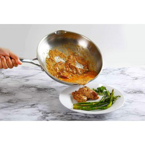  AVACRAFT 18/10 10 Inch Stainless Steel Frying Pan with Lid, Side Spouts, Induction Pan, Versatile Stainless Steel Skillet, Fry Pan in our Pots and Pans, Cooking Pan(Stainless Steel