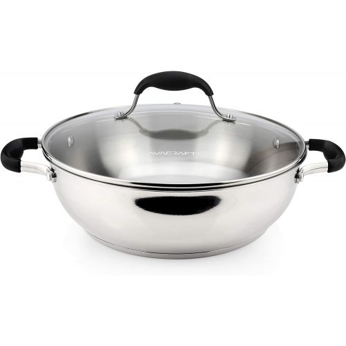  AVACRAFT 18/10 Stainless Steel Everyday Pan, Stir Fry Pan with Five-Ply Base, Chef’s Pan with Glass Lid, Multipurpose Stewpot Skillet, Saute Pan, Casserole in Pots and Pans (11 Inc