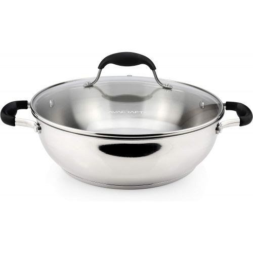  [아마존베스트]AVACRAFT 18/10 Stainless Steel Everyday Pan, Stir Fry Pan with Five-Ply Base, Chef’s Pan with Glass Lid, Multipurpose Stewpot Skillet, Saute Pan, Casserole in Pots and Pans (11 inc