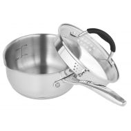 AVACRAFT Stainless Steel Saucepan with Glass Lid, Strainer Lid, Two Side Spouts for Easy Pour with Ergonomic Handle, Multipurpose Sauce Pan with Lid, Sauce Pot (Tri-Ply Capsule Bot