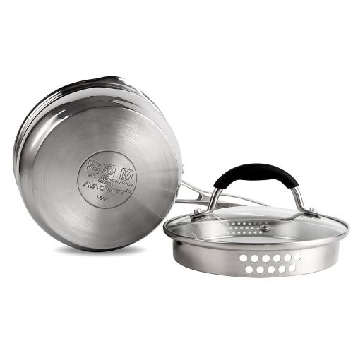  AVACRAFT Stainless Steel Saucepan with Glass Lid, Strainer Lid, Two Side Spouts for Easy Pour with Ergonomic Handle, Multipurpose Sauce Pan with Lid, Sauce Pot (Tri-Ply Capsule Bot