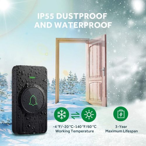  [아마존핫딜][아마존 핫딜] Wireless Doorbell, AVANTEK Mini Waterpoof Door Bell Kit Operating at 1000 Feet with 52 Chimes, 5 Volume Levels and LED Flash, Doorbell Chime with CD Quality Sound, Easy Setup - - A