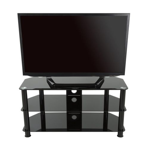  AVF SDC1000CMBB-A TV Stand with Cable Management for up to 50-inch TVs, Black Glass, Black Legs