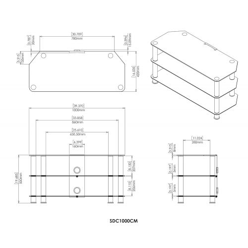  AVF SDC1000CMBB-A TV Stand with Cable Management for up to 50-inch TVs, Black Glass, Black Legs