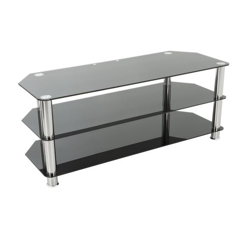  AVF SDC1250-A TV Stand for Up to 60-Inch TVs, Black Glass, Chrome Legs