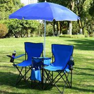 AVGDeals Foldable Picnic Beach Camping Double Chair+Umbrella Table Cooler Fishing Fold Up | top-Grade Steel Tube and Oxford Materials Ensure its Good Durability and Quality