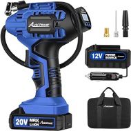 Avid Power Tire Inflator, Air Compressor , 20V Cordless with Rechargeable Li-ion Battery , 12V Car Power Adapter , Digital Pressure Gauge , Portable Auto Air Pump for Many Inflatables (Blue)