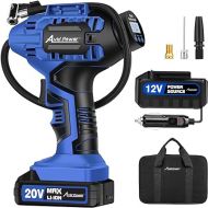 Avid Power Cordless Tire Inflator Portable Air Compressor, 20V Rechargeable Battery Tire Pump w/ 12V DC Power Adapter, Digital Pressure Gauge, Auto Air Pump for Many Inflatables (Blue)