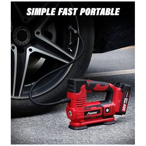  AVID POWER Tire Inflator Portable Air Compressor, 20V Cordless Car Tire Pump w/Rechargeable Li-ion Battery, 12V Car Power Adapter, Digital Pressure Gauge, 150PSI Tire Compressor for Many Inflatables