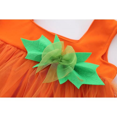  AVIDE Girls Pumpkin Costume Halloween Orange Pumpkin Dress for Kids Toddle 3-8years