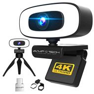 AVMP 4K Webcam with Light Ultra HD 8MP Autofocus USB Web Cam with Microphone for Desktop Computer PC Streaming Camera + Tripod + USBC + Privacy Cover