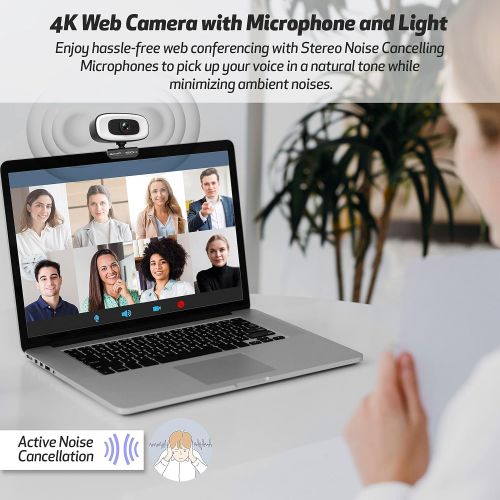  AVMP 4K Webcam with Light Ultra HD 8MP Autofocus USB Web Cam with Microphone for Desktop Computer PC Streaming Camera + Tripod + USBC + Privacy Cover