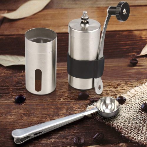  AVNICUD Manual Coffee Grinder, Ceramic Burr Coffee Grinder with Adjustable Setting, Portable Brushed Stainless Steel Coffee Bean Grinder for Travel,Hand Crank Conical Burr Mill for