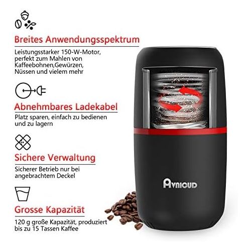  [아마존베스트]AVNICUD Coffee Grinder, Electric Coffee Grinder, Spice Mill, 120 g Capacity, Portable Electric Propeller Mills for Coffee Beans, Nuts, Spices Cereals, Pepper Mill, White