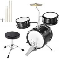 AW 3pcs Junior Kid Children Drum Set Kit Sticks Throne Cymbal Bass Snare Seat Black