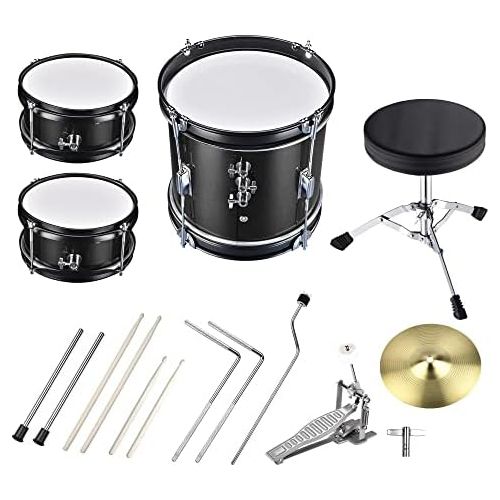  AW 3pcs Junior Kid Children Drum Set Kit Sticks Throne Cymbal Bass Snare Seat Black