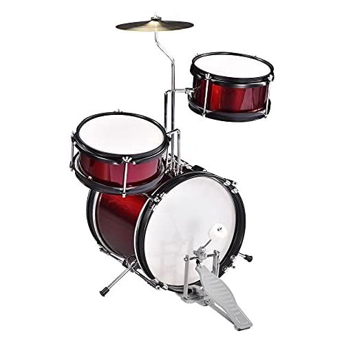  AW 3pcs Junior Kids Child Drum Set Kit Sticks Throne Cymbal Bass Snare Boy Girl Red