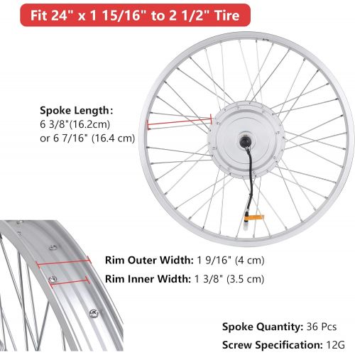  AW 24 Electric Bicycle Front Wheel EBike Conversion Kit for 24 x 1.75 to 2.1 Tire 36V 750W Motor