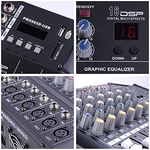  AW 6 Channel Professional Powered Mixer with USB Slot Power Mixing 110V