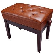 AW Piano Bench Stool Adjustable Height Leather Padded Wooden Keyboard Seat with Music Storage Brown