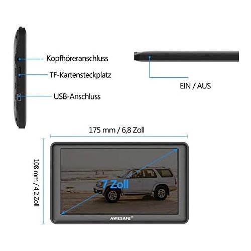  [아마존베스트]AWESAFE Navigation for Car Truck 7 Inch/17.8 cm Navigation Devices with 2020 Europe Maps Lifetime Free Map Update