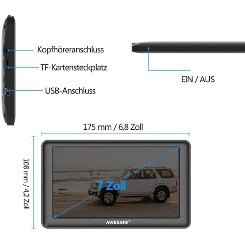  [아마존베스트]AWESAFE Navigation for Car Truck 7 Inch/17.8 cm Navigation Devices with 2020 Europe Maps Lifetime Free Map Update