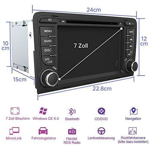  [아마존베스트]-Service-Informationen AWESAFE Car radio with navigation system for Audi, supports DAB+ CD DVD SD USB Bluetooth MirrorLink steering wheel control double DIN RDS radio