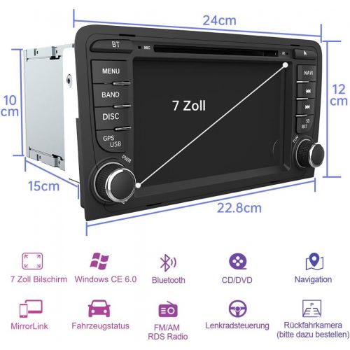  [아마존베스트]-Service-Informationen AWESAFE Car radio with navigation system for Audi, supports DAB+ CD DVD SD USB Bluetooth MirrorLink steering wheel control double DIN RDS radio