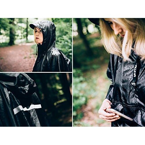  [아마존베스트]AWHA Regenponcho schwarz/Unisex  der extra Lange Regenschutz mit Reissverschluss und Brusttasche