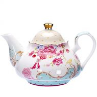 AWHOME Tea Pot Bone China Floral Design Vintage 850 ml about 4 Cups Gift Box