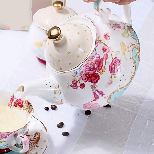  AWHOME Tea Pot Bone China Floral Design Vintage 850 ml about 4 Cups Gift Box