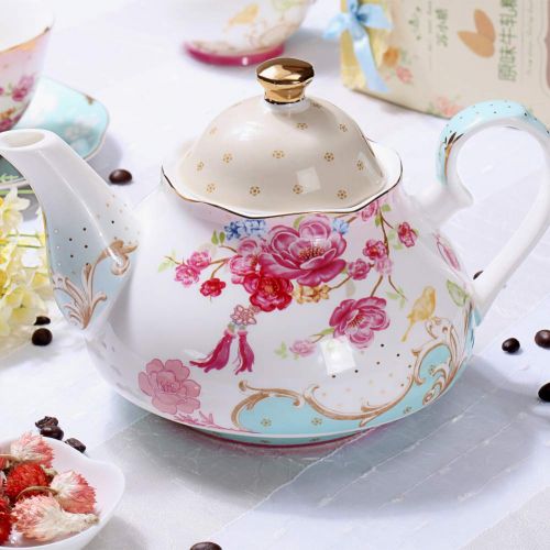  AWHOME Tea Pot Bone China Floral Design Vintage 850 ml about 4 Cups Gift Box