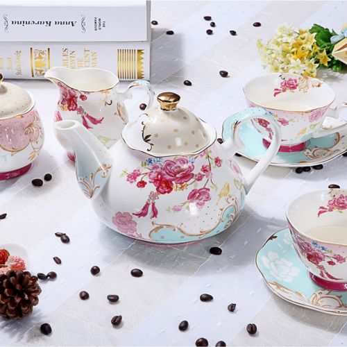  AWHOME Tea Pot Bone China Floral Design Vintage 850 ml about 4 Cups Gift Box