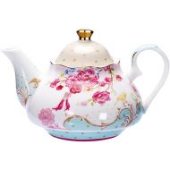 AWHOME Tea Pot Bone China Floral Design Vintage Teapot Loose Tea Women and Tea lovers 850 ml about 4 Cups Gift Box