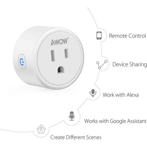  [아마존 핫딜] Smart Plug AWOW Mini Smart Socket Wifi Outlet 10A Compatible With Alexa, Google Home and IFTTT, No Hub Required,Remote Control Your Home Appliances from Anywhere, Only Supports 2.4