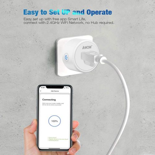  [아마존 핫딜] Smart Plug AWOW Mini Smart Socket Wifi Outlet 10A Compatible With Alexa, Google Home and IFTTT, No Hub Required,Remote Control Your Home Appliances from Anywhere, Only Supports 2.4