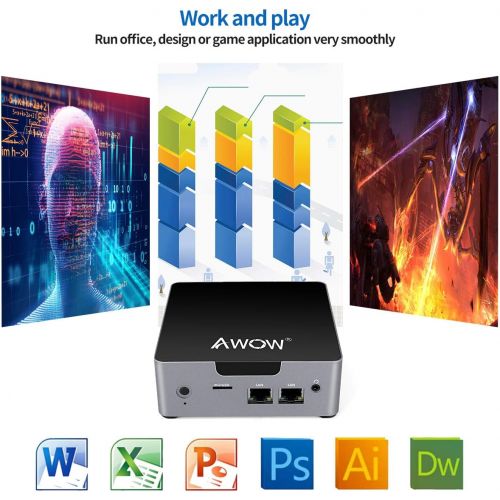  [아마존베스트]Mini PC Intel Celeron J3455 6GB DDR4, 128 GB SATA SSD, Mini Desktop Computer, AWOW AK34 Micro PC, Windows 10, Quad Core, Dual Gigabit Ethernet NIC, Dual HDMI, 5X USB3.0, 4K UHD, Bl