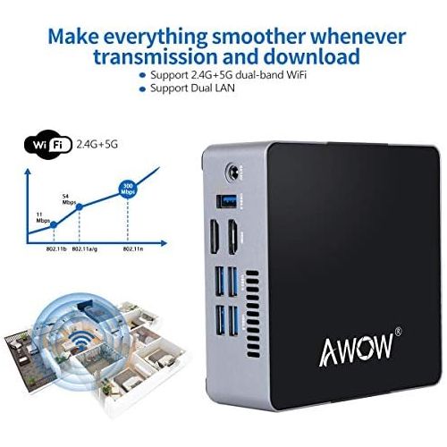  [아마존베스트]Awow Mini PC AK34 Windows 10 6GB DDR4 128GB SSD Desktop Computer, Intel Celeron N3450 4K HD/Dual LAN/2.4G+5G WiFi/BT 4.2/HDMI