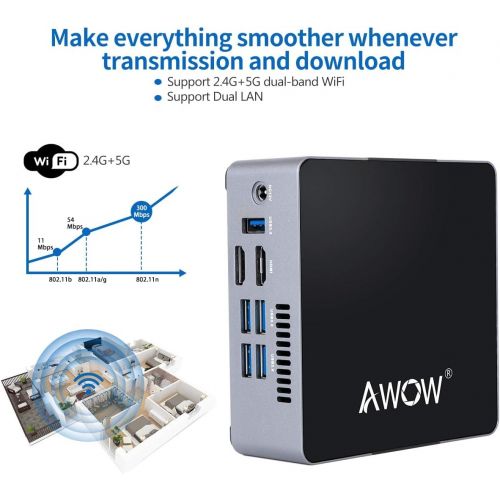  [아마존베스트]Awow Mini PC AK34 Windows 10 6GB DDR4 128GB SSD Desktop Computer, Intel Celeron N3450 4K HD/Dual LAN/2.4G+5G WiFi/BT 4.2/HDMI