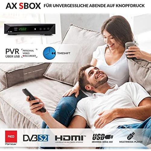  AX Technology Opticum SBOX Satellite Receiver HD with PVR Recording Function, Timeshift, Media Player, 1080P Full HD Digital Receiver for Satellite TV DVB S/S2, Astra & Hotbird Pre Installed + A