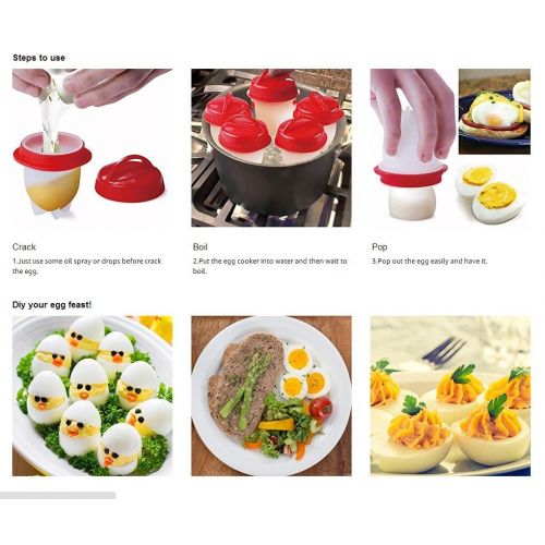  AXUAN 6pcs Axuan Egg Egglettes Egg Cooker BPA-Free Egg Boiler Soft Silicone Egg Shapes Kitchen Hard Boiled Eggs No Shell (Red)