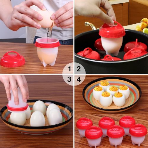  AXUAN 6pcs Axuan Egg Egglettes Egg Cooker BPA-Free Egg Boiler Soft Silicone Egg Shapes Kitchen Hard Boiled Eggs No Shell (Red)