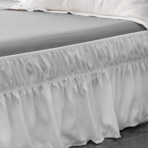  AYASW Bed Skirt-14 Inch Drop Elegant Wrap Around Ruffled (Queen/King,White) Brushed Microfiber 1500 Adjustable Elastic Easy Fit