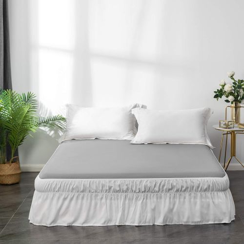  AYASW Bed Skirt-14 Inch Drop Elegant Wrap Around Ruffled (Queen/King,White) Brushed Microfiber 1500 Adjustable Elastic Easy Fit