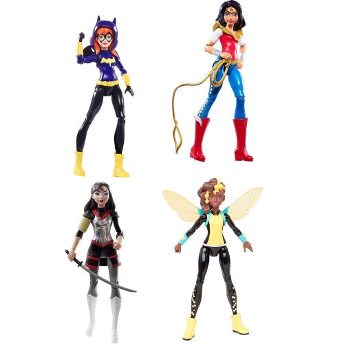  AYB Products Girls Super Action Figures DC Hero Wonder Woman + Katana with Sword & Bumblebee with Wings + Batgirl Super Hero Fun Se 4 Pack bundle